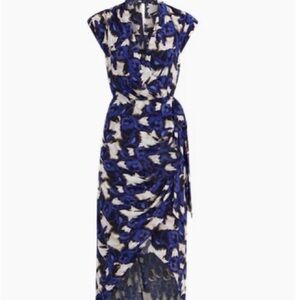 White House Black Market High Low in Blue & White Floral Midi Dress 12 lovely